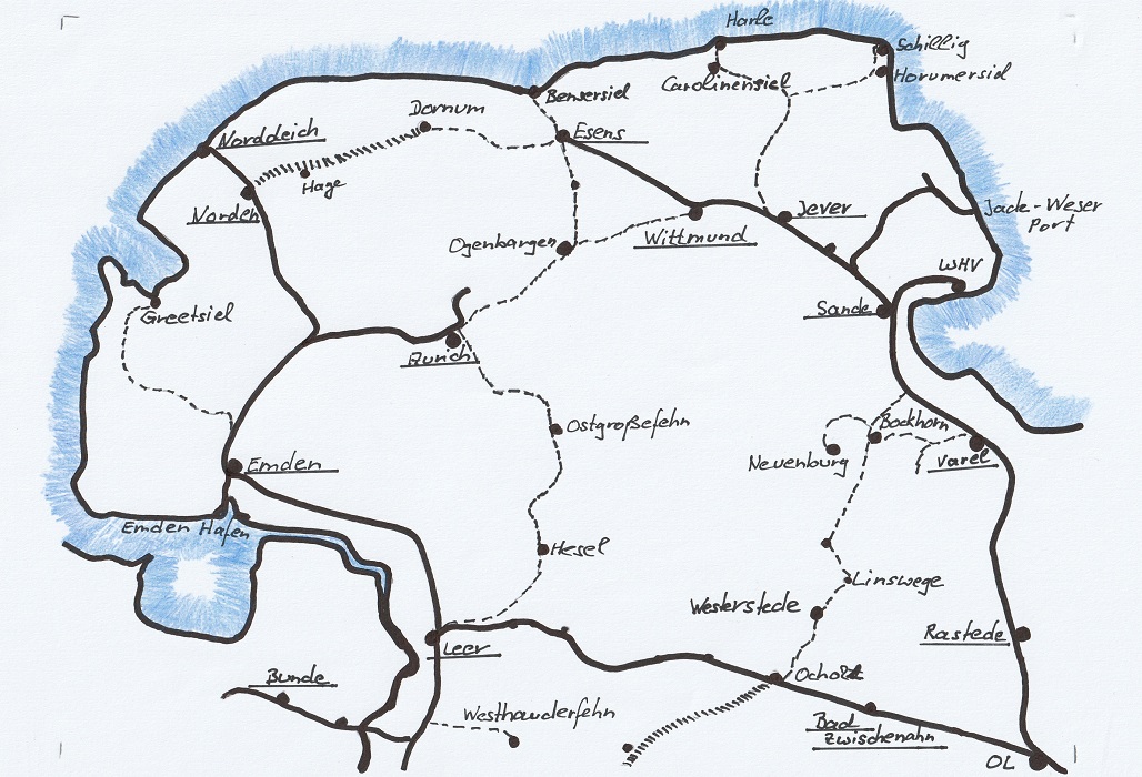 Karte Eisenbahn Weser Ems